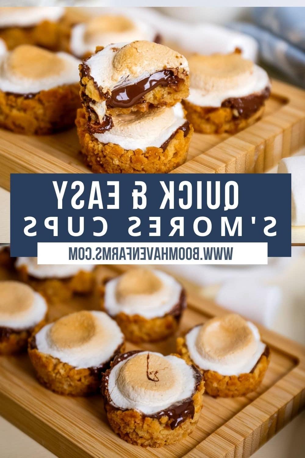 collage of baked s'mores cup with a graham cracker crust 