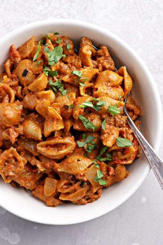 A bowl of Dairy Free Hamburger Helper.
