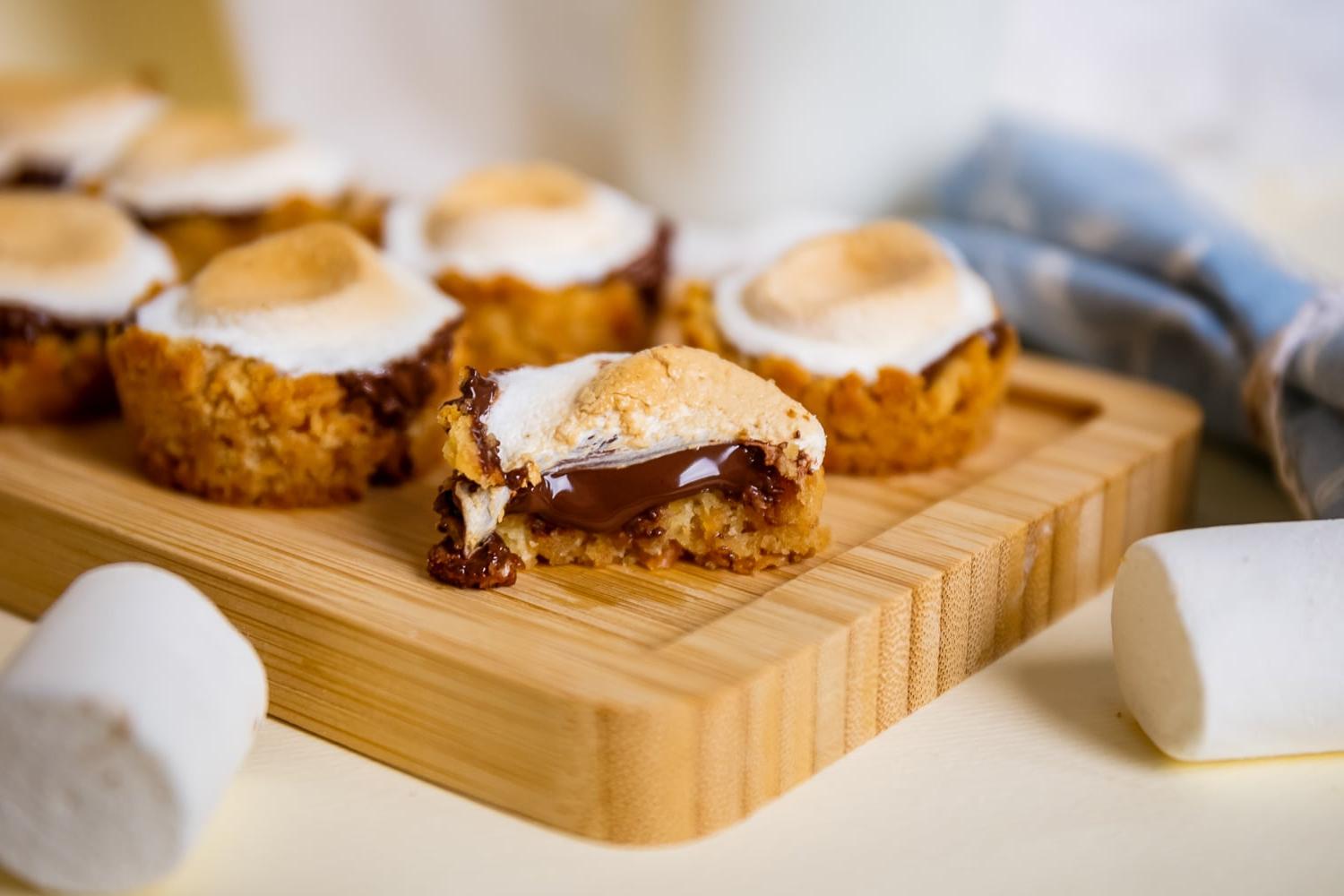 s'mores cookie bites on a cutting board