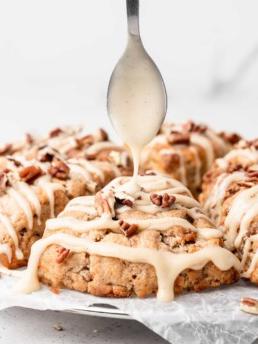These carrot cake cones are sweet, heart warming, and delicious! With pecans and maple cream cheese glaze